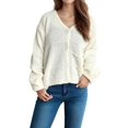 thumbnail image 2 of Women'S Winter Button Down Cardigan Sweaters Casual Coats Oversized Chunky Cable Knit Long Sleeve Outwear White L, 2 of 9
