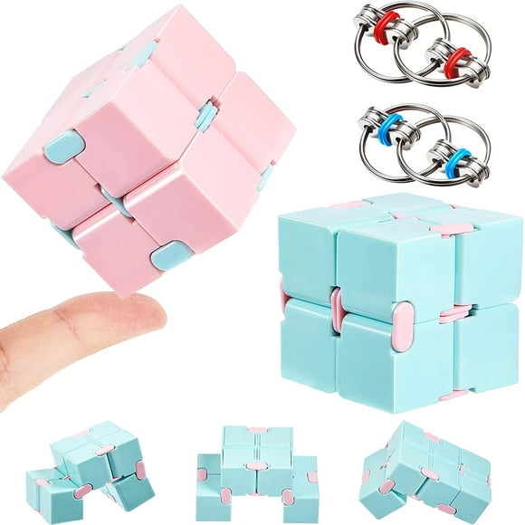 4 Pieces Fidget Toy Sets Including Infinity Cube Fidget Toy Fidget Key Handheld Stress Reducer Fidget Toy Cube for Autism Stress and Anxiety Relief