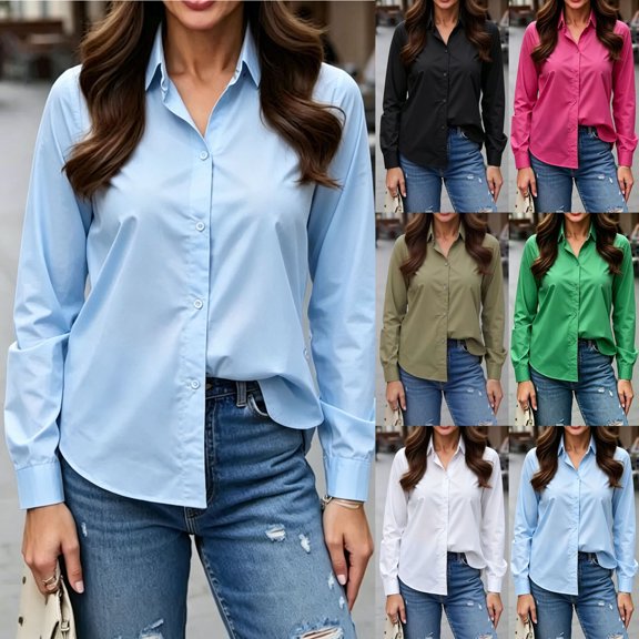 Women's Wrinkle Free Button Down Shirts Long Sleeve Dress Shirts Collared Business Casual Blouses Tops Sky Blue XL(XL)