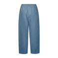 thumbnail image 4 of TRUBKH Women Linen Pants Straight Leg Trousers Long Trousers Drop Crotch Harem Pants Balloon Pants Summer Trousers with Pockets Paperbag Pant Ruffle Pants Women Summer Pants for Women Blue 5XL, 4 of 4