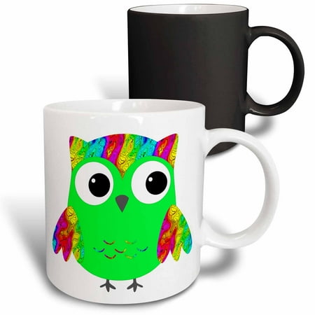 

3dRose Cute Psychedelic and Neon Green Sixties Owls Magic Transforming Mug 11oz