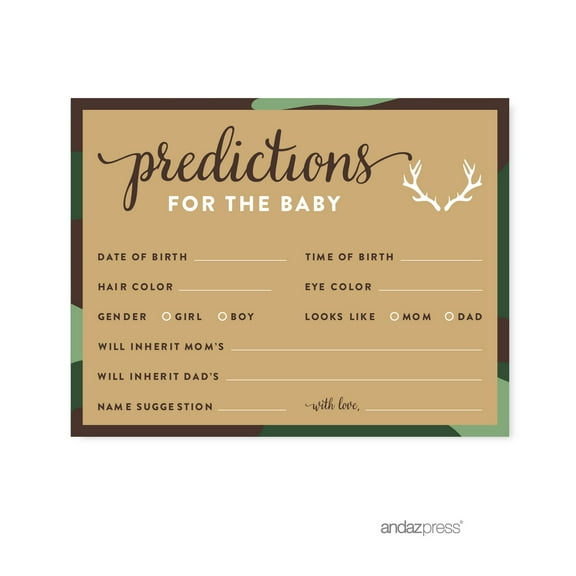 Predictions For Baby Green Woodland Camouflage Boy Baby Shower Game, 20-Pack