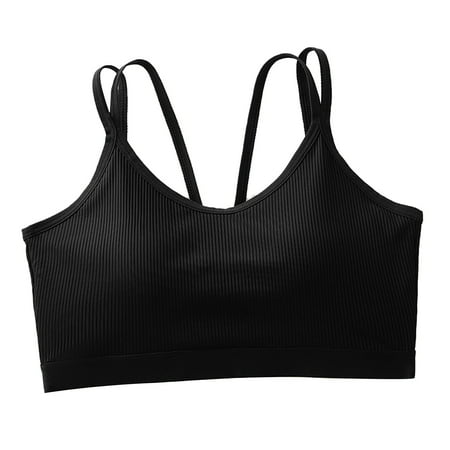 HCURIBAD Wireless Bras Clearance! V Neck Sports Bras for Women Adjustable Thin Straps Padded Yoga Bra Basic Wireless Bra Camisole Push up Bra Backless Bra Bras for Women Black XL