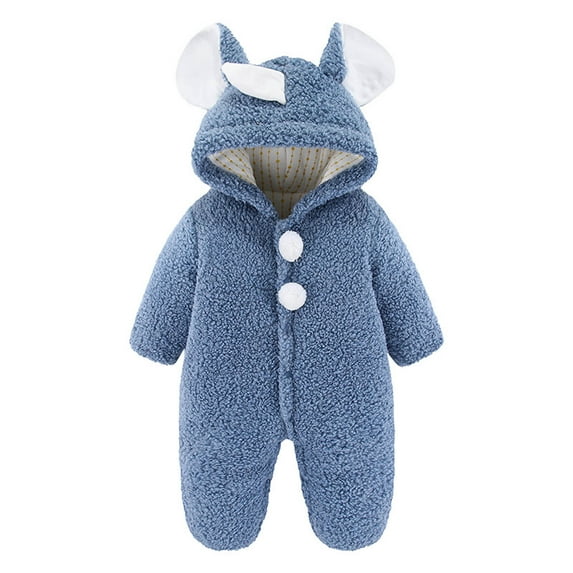Verugu Cute Baby Boys Girls Snowsuit Jackets Winter Ears Hooded Footie Cotton Romper Jumpsuits New Born Baby Infant Winter Warm Thicken Coat Snow Outwear Jumpsuits Blue, 9-12 Months