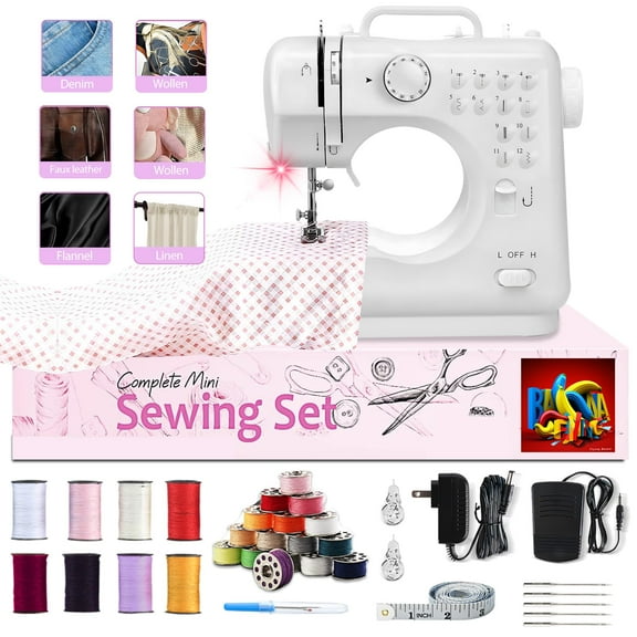 Portable Sewing Machine for Beginners, Mini Electric Sewing Machine 12 Built-in Stitch Patterns, 2 Speed with Foot Pedal & Sewing Kit, Easy DIY Household máquinas de coser for Kids Ages 8-12