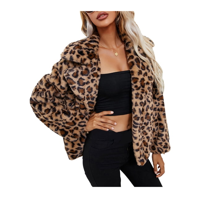 Hauts de Manteau en Peluche à Manches Longues Zébrée et à Col Roulé pour Femmes
