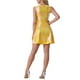 thumbnail image 3 of Vestido sin mangas de cintura alta brillante y acampanado para mujer INSPIRE CHIC, mini vestido amarillo XS, 3 of 6