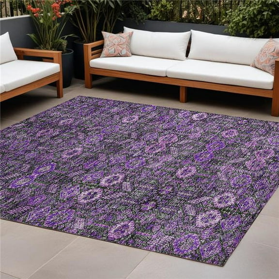 HomeRoots 564363 9 x 12 ft. Purple & Green Floral Washable Non Skid Indoor Outdoor Rectangle Machine Woven Area Rug