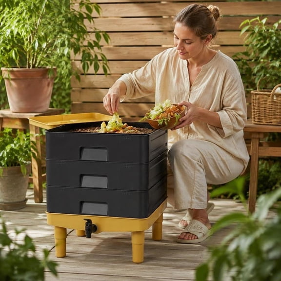 Vermicomposting Bin, 65L 3 Tray Worm Composter Kit for Indoor and Outdoor Use