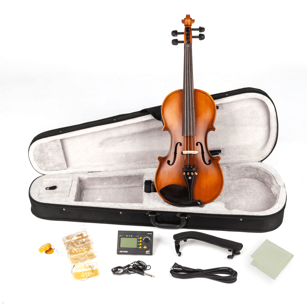 Tcbosik 4/4 Violin For Beginners, Acoustic Violins Set with Electronic Tuner and Connecting Wire, Fiddle Kit with Case, Bow, Strings and Shoulder Rest, Matte Color