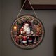 thumbnail image 2 of Letrero de madera con corona navideña de Papá Noel Letrero redondo de madera para colgar Decoraciones navideñas para el hogar Letrero para colgar en la pared o la puerta, 2 of 8