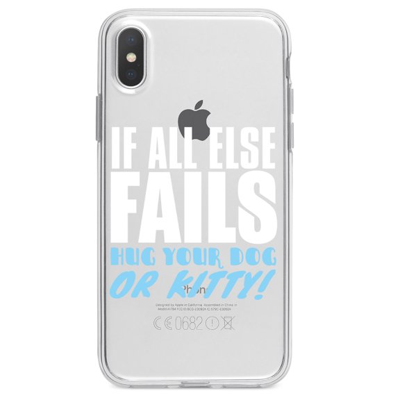 DistinctInk Clear Shockproof Hybrid Case for iPhone XS Max (6.5" Screen) - TPU Bumper Acrylic Back Tempered Glass Screen Protector - All Else Fails, Hug Your Dog or Kitty