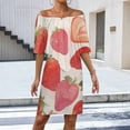 thumbnail image 2 of Strawberry Fruit Watercolor Women's Off The Shoulder Ruffles Summer Wedding Guest Loose Casual Party Beach Dress, 2 of 9