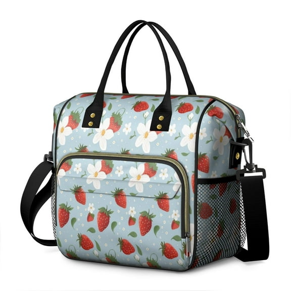OBREWU Strawberry Plants Fruit Womens Lunch Box for Work,Insulated Large Strawberry Plants Fruit Lunch Bag for Women,Loncheras Para Mujer,Leakproof Adult Lunch Bag for Work,Beach,Travel,Picnic,Camping