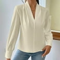 thumbnail image 3 of TKLPEHG Womens Tops Dressy Casual V Neck Elegant Shirts Lightweight Leisure Comfy Long Sleeve Classic Solid Color Loose Fashion Blouses (Beige,S), 3 of 7