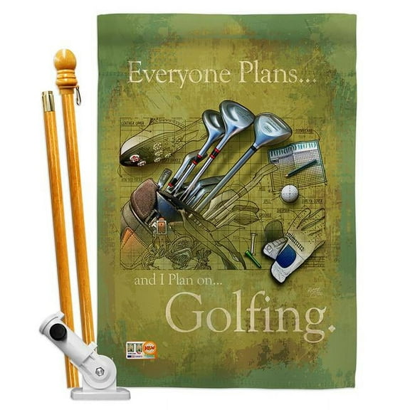 Breeze Decor BD-SP-HS-109061-IP-BO-D-US18-SB 28 x 40 in. Vertical Plan to Golf Interests Sports Impressions Decorative Double Sided House Flag Set with Pole & Bracket Hardware