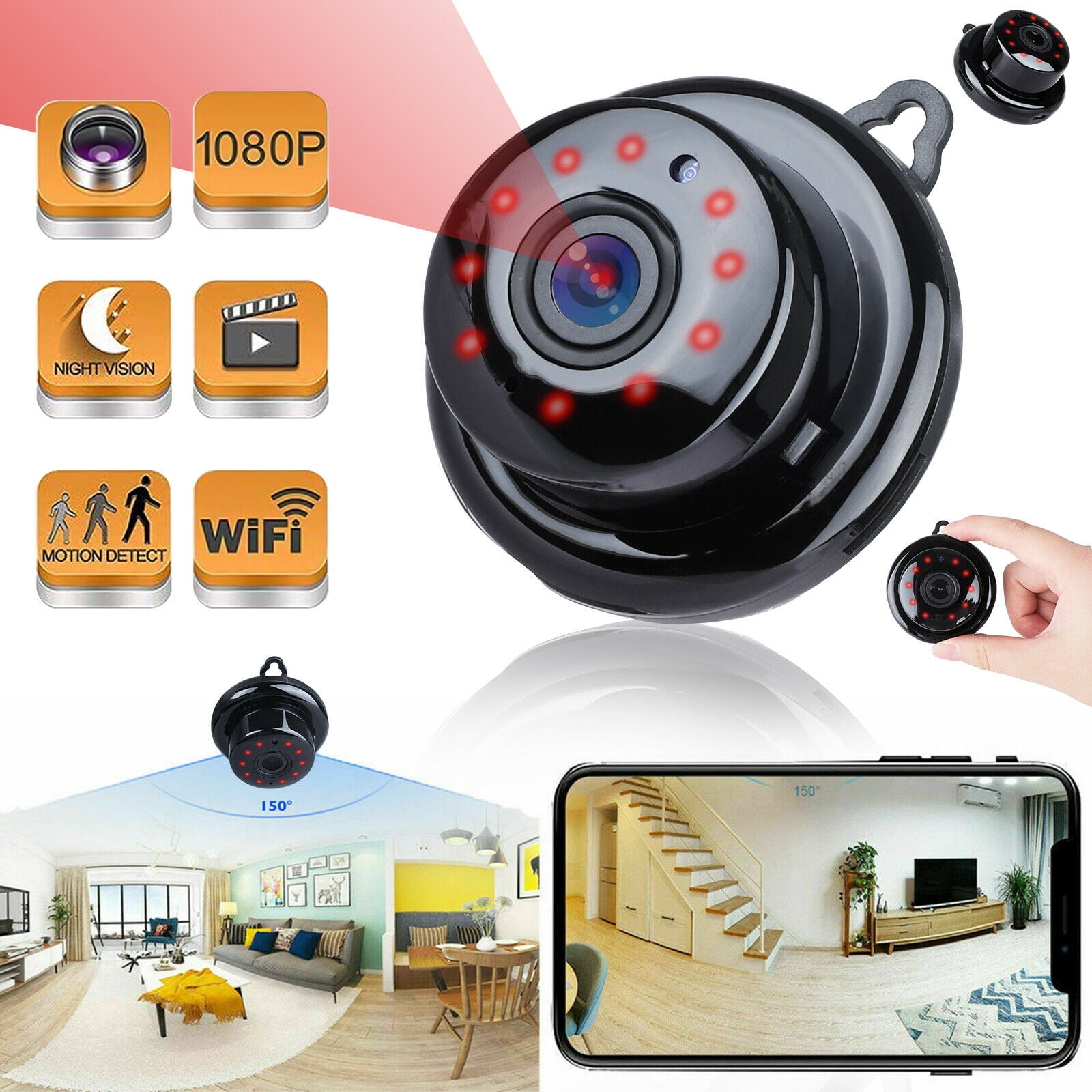 Mini Camera Cam WiFi Wireless Video Camera, EEEkit Portable HD 1080P  Security Camera Night Vision Motion Detection Support SD Card, Indoor Small