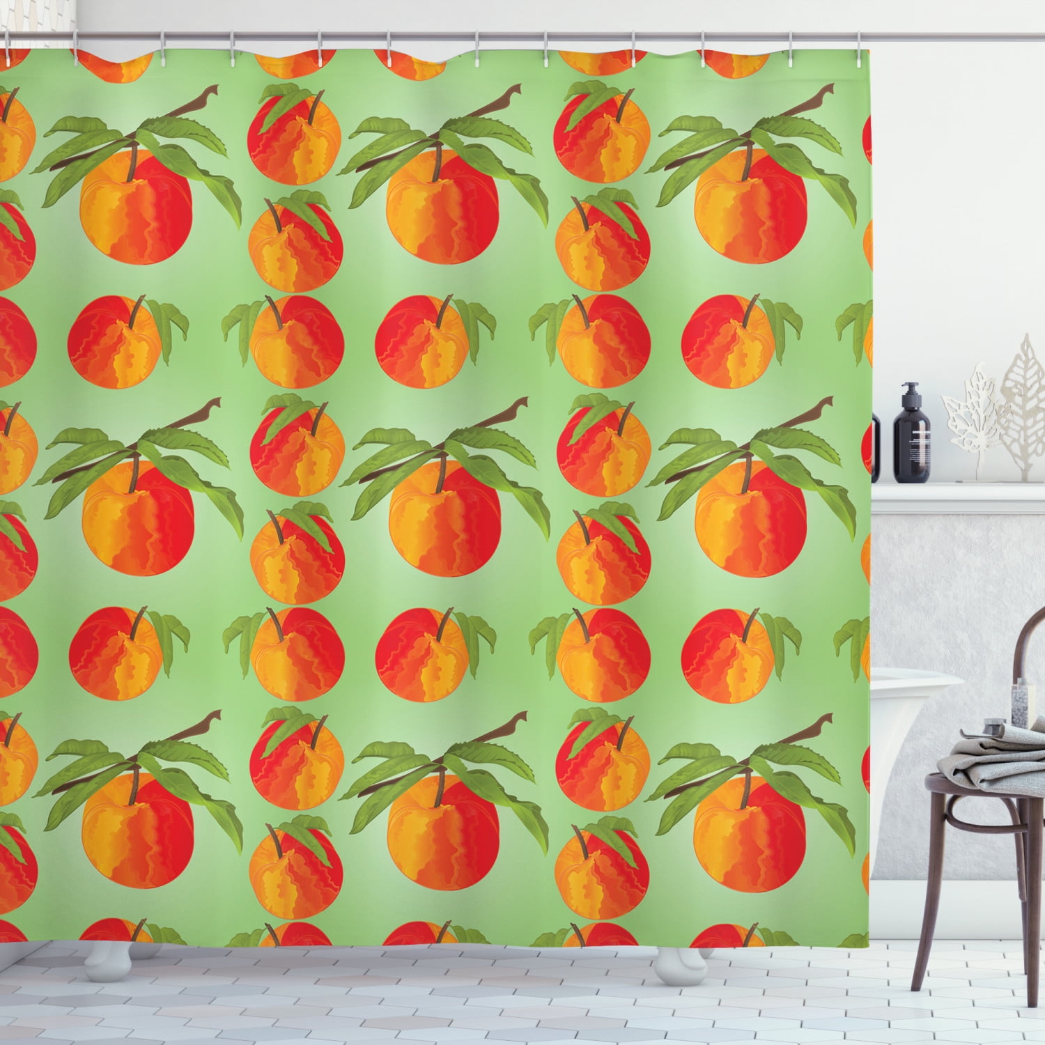 Peach Shower Curtain, Botanical Organic Garden Delicacies Mellow Orange