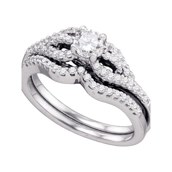 14kt White Gold Womens Round Diamond Bridal Wedding Engagement Ring Band Set 3/4 Cttw