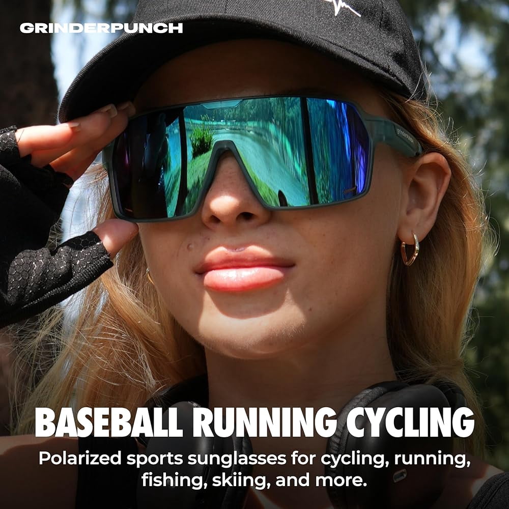Grinderpunch Running and Baseball Sport Sunglasses for Men and Women, UV400 Protection - Blue