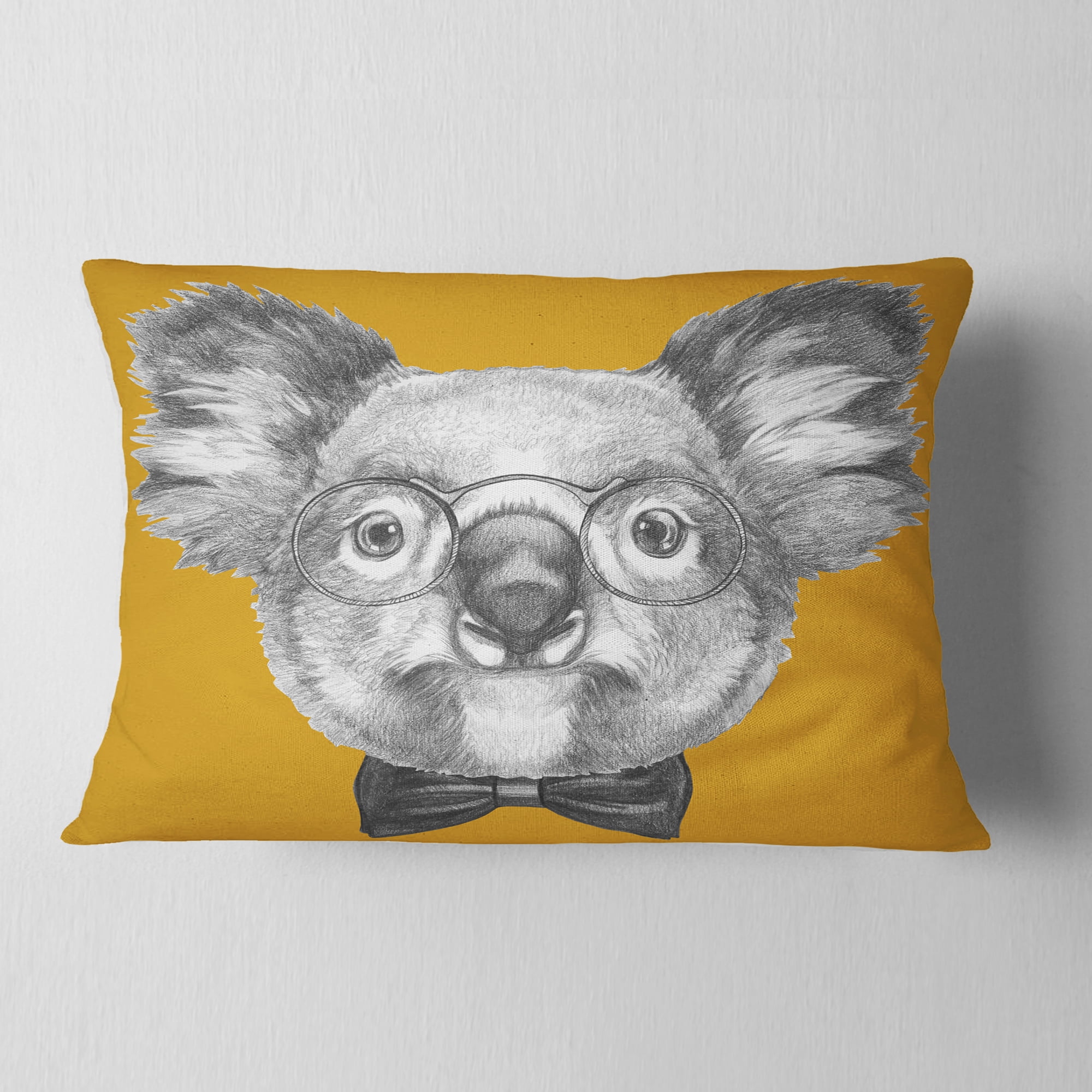 Designart Koala with Glasses and Bow Tie - Contemporary Animal Throw Pillow - 12x20