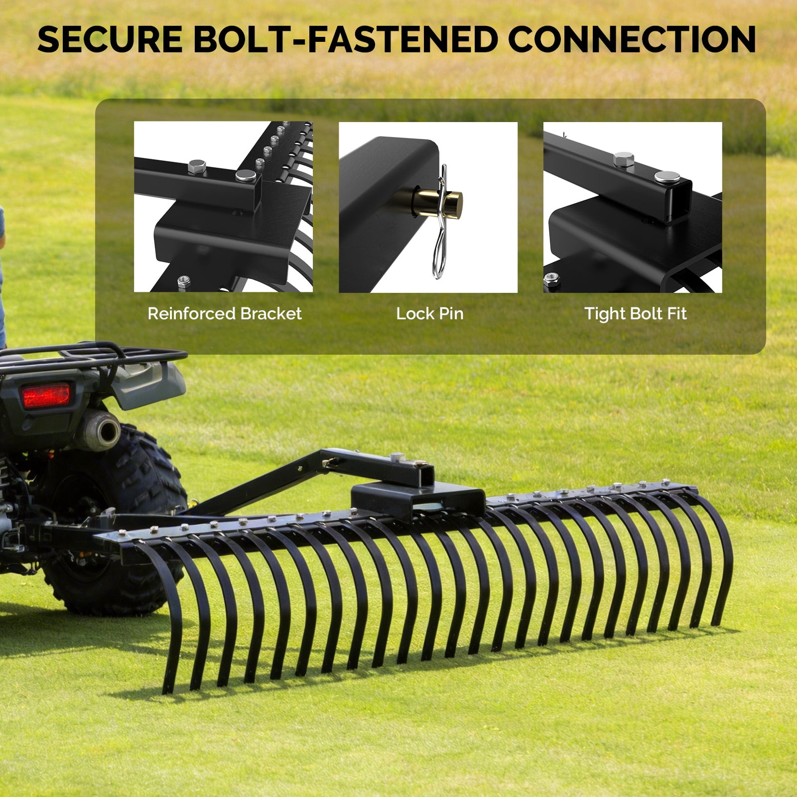 Ktaxon 60" Tow Behind Dethatcher, Lawn Rake with 21 Steel Tines for ATV/UTV & Tractor 3-Point Hitch