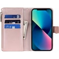 thumbnail image 6 of iPhone 13/14 Phone Case Wallet for Women Men with Card Holder, iPhone 13 Crossbody Case with Strap Shoulder Lanyard, Zipper Pocket PU Leather Cases Purse for iPhone 13,6.1 Inch Rosegold, 6 of 7