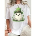 thumbnail image 1 of Camiseta con estampado de trébol y el Día de San Patricio para mujer: punto informal, cuello redondo, corte elástico, camiseta blanca de verano con diseño caprichoso | Camiseta informal de verano | Te, 1 of 6