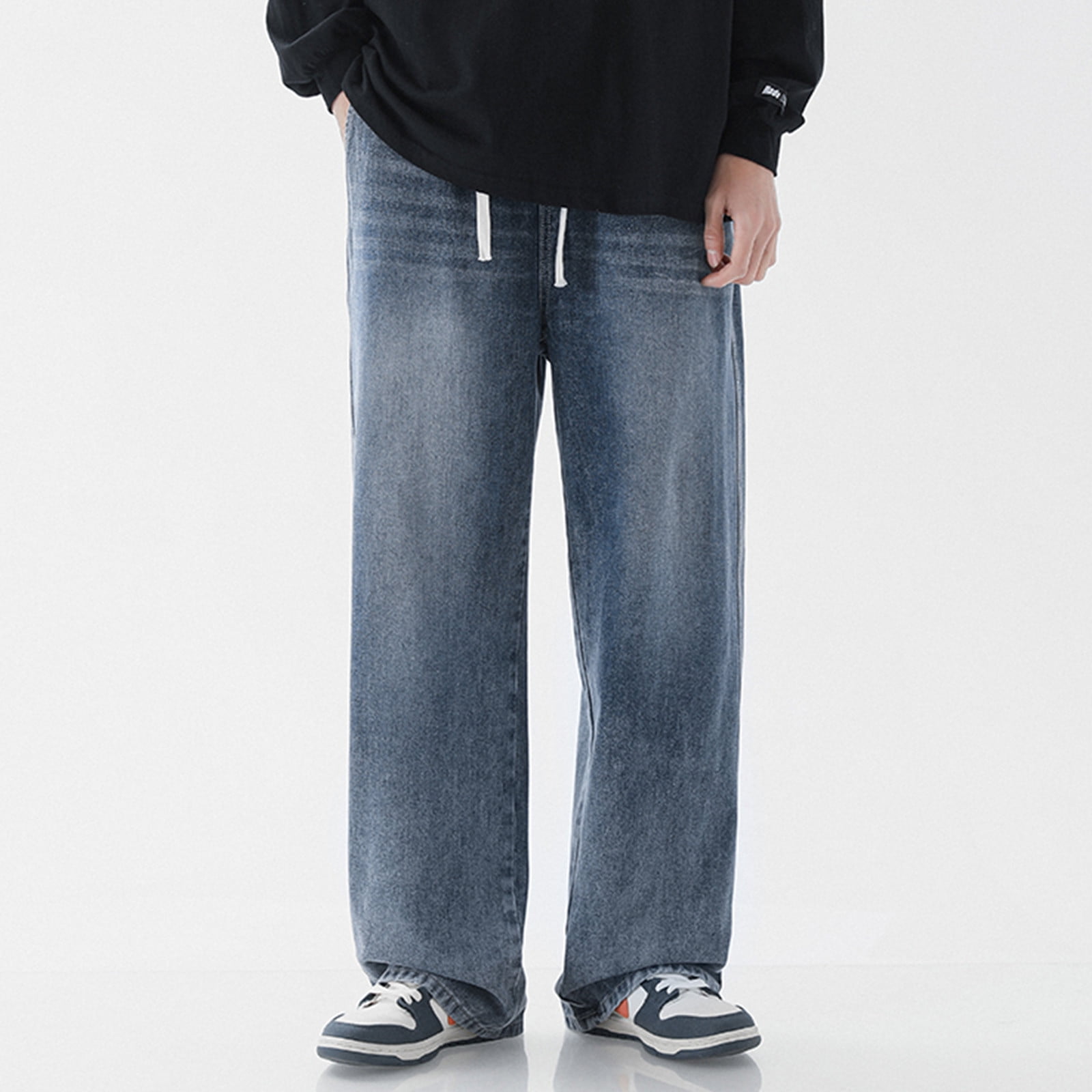 TAIAOJING Men's Vintage Hop Style Baggy Skater Jeans Denim