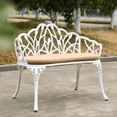thumbnail image 5 of Gzxs Patio Garden Bench with Seat Cushion - Metal Park Bench Cast Aluminum Outdoor Furniture with Floral Tulip Design for Patio,Park,Lawn,Yard (White), 5 of 10