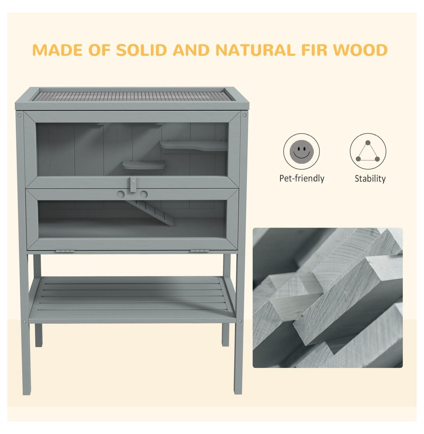 3-Tier Wooden Large Hamster Cage, Mice and Rat Cage Small Animals Hutch with Openable Top, Front Door, , Gray
