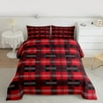 thumbnail image 2 of Homewish Fashion Checkered Plaid Bedding Comforter Set for Kids, Black Red Rectangle Square Twin Comforter Sets, Chic Buffalo Reversible Bedding Set, Super Cozy Room Decor, 2-Piece, 2 of 8