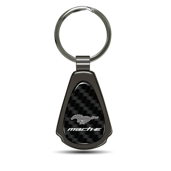 iPick Image for Ford Mustang Mach-E Real Black Carbon Fiber Gunmetal Black Metal Teardrop Key Chain, Official Licensed