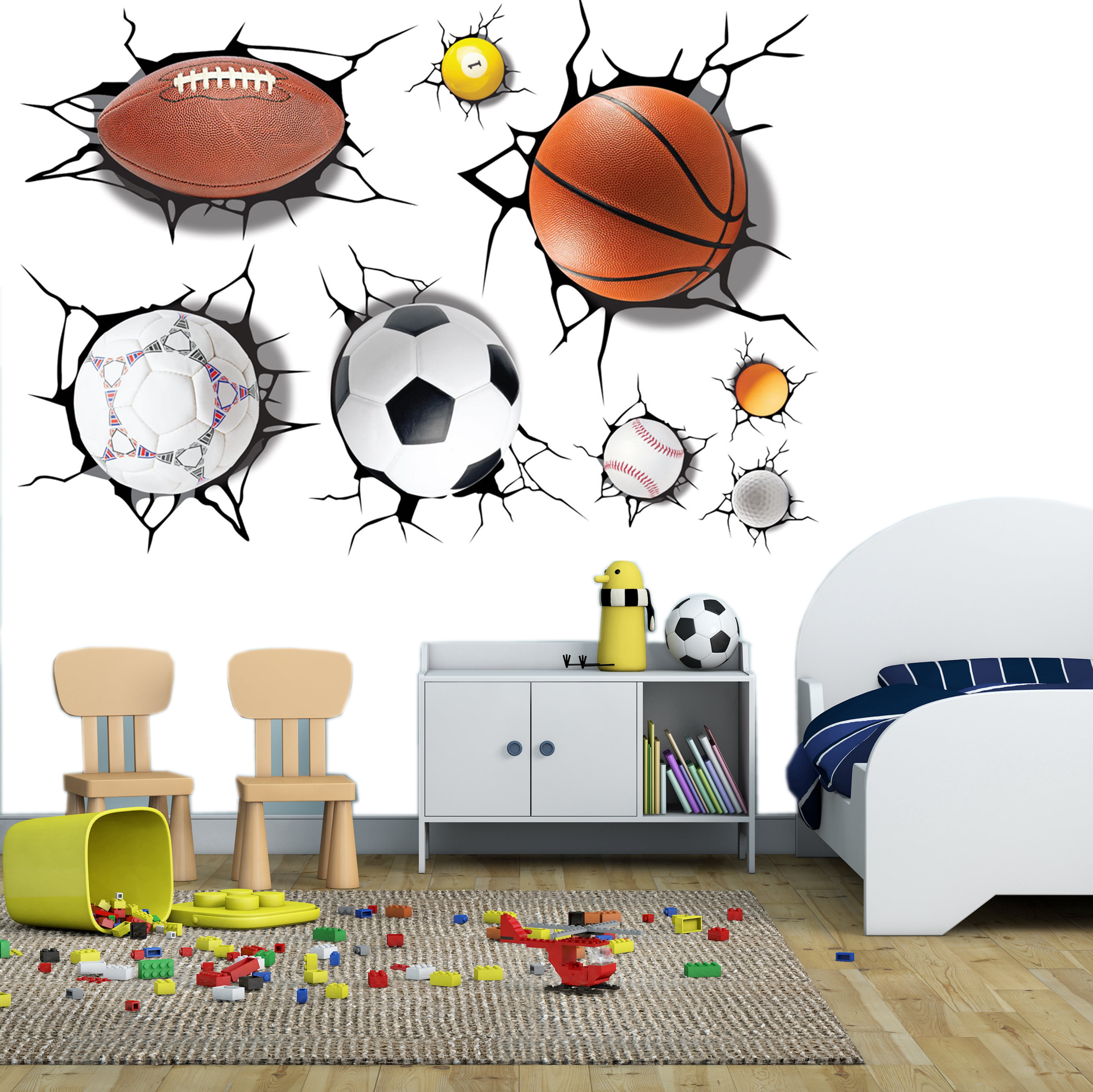 U-SHARK® 3D Self-Adhesive Removable Football Wall Decals Basketball Wall Stickers Soccer Wall Decor Sports Decals Wall Murals Decoration  Rugby Wallpapers Décor Poster
