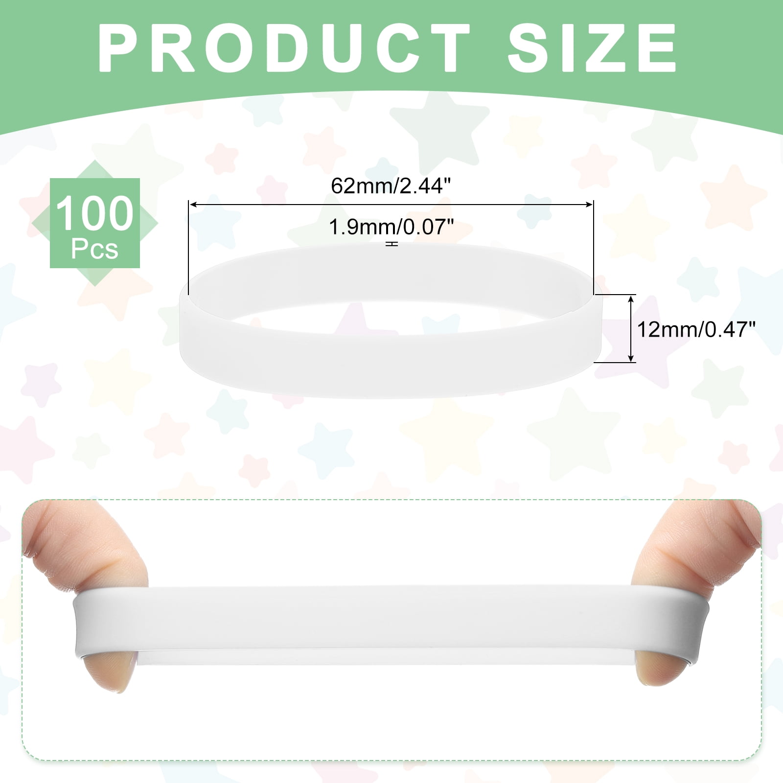 100Pcs Silicone Rubber Bands Non-slip 4 Inch Flat for Books, White