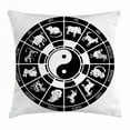 thumbnail image 1 of Zodiac Throw Pillow Cushion Cover, Chinese Horoscope Wheel with Animal Figures Names and Yin Yang Symbol at Centre, Decorative Square Accent Pillow Case, 18 X 18 Inches, Black White, by Ambesonne, 1 of 2