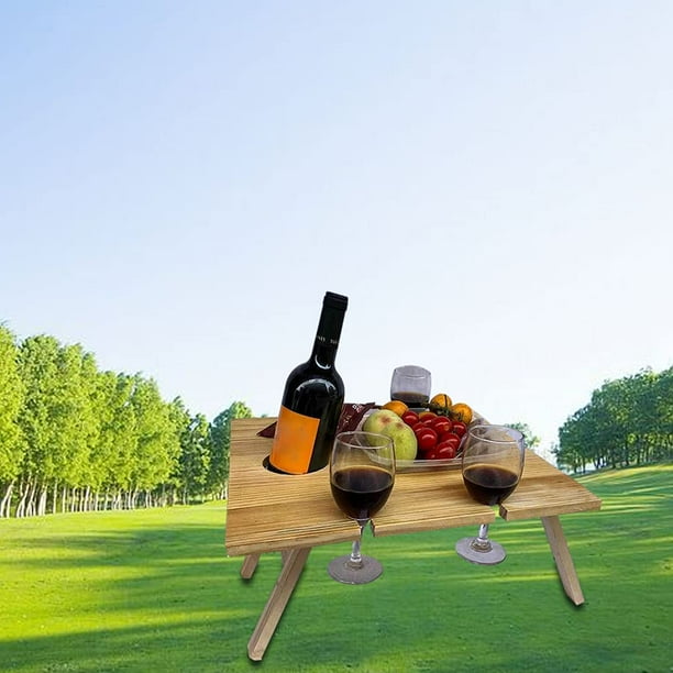 Wooden Outdoor Folding Picnic Table Portable Beach Wine Table with Bottle Holder Picnic Wine Table Wine Glasses Rack for Home Garden Travel Camping 34x30x16cm Walmart