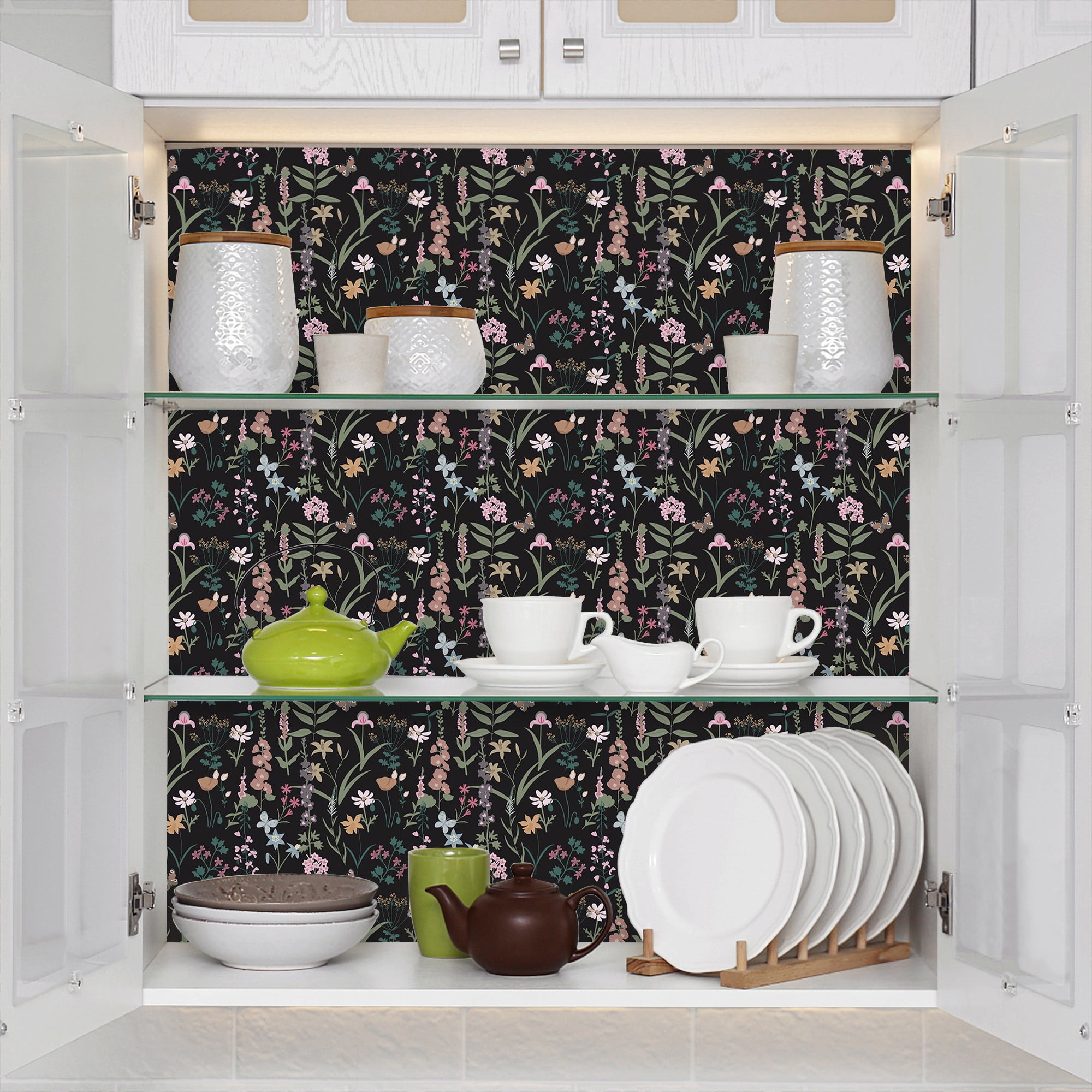 UMIGGEE Floral Wallpaper Peel and Stick Black Wallpaper Self Adhesive Flower Wall Paper Contact Paper 17.7-in x 118-in Home Decor Wall Covering Old Furniture Renovation