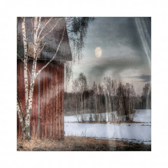 Country Decorative Napkins Set of 4, Moonlight House Trees Winter Season View Barren Nature Themed Composition, Silky Satin Fabric for Brunch Dinner Party, 12", Brown and Beige, by Ambesonne