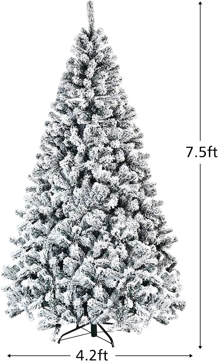 Gymax 7.5ft Snow Flocked Hinged Artificial Christmas Tree Unlit Holiday Decor