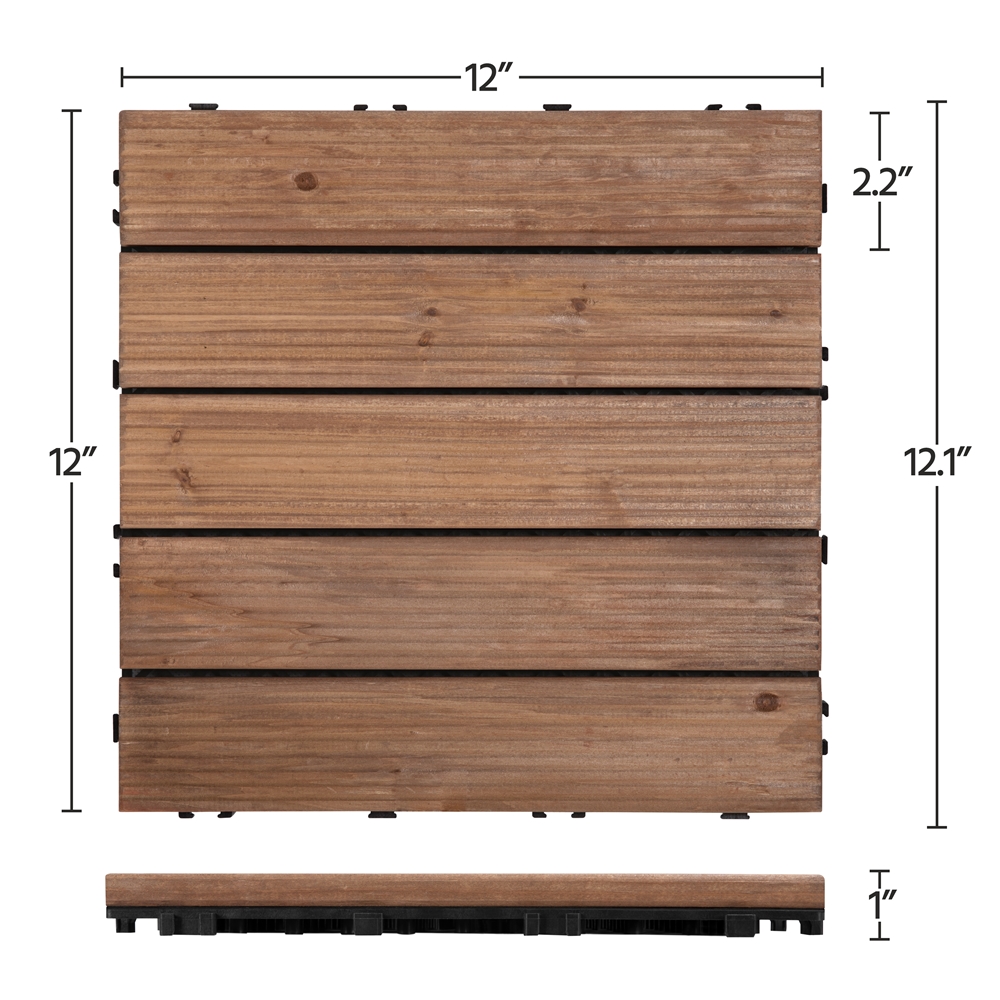 Easyfashion 12" x 12" Interlocking Wooden Floor Tiles, Outdoor and Indoor, 27 pieces, Brown - image 4 of 8