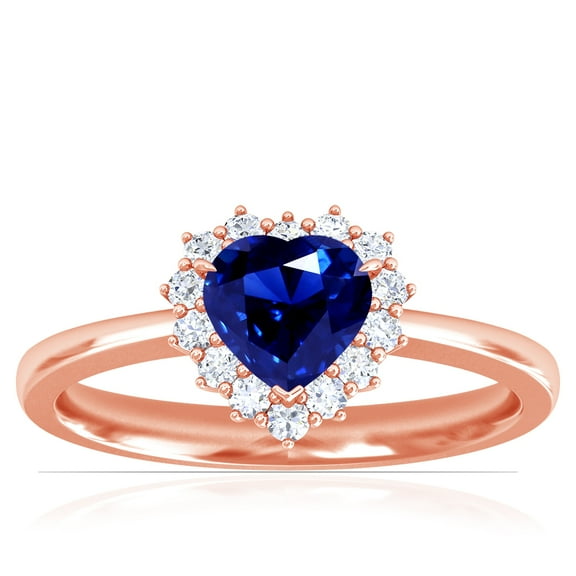 GemsNY September Birthstone - Heart Shape Blue Sapphire Halo Ring (Grade - AAAA | 0.79cttw)