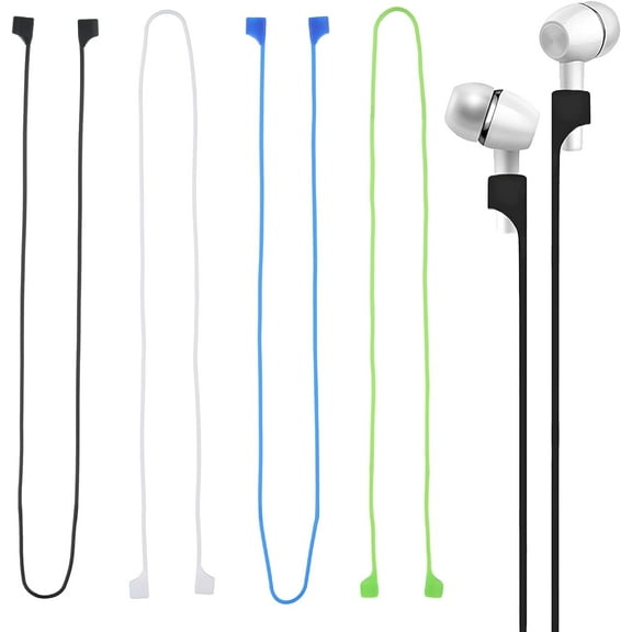 4pcs Earbuds Lanyard, Colorful Wireless Earbuds Lanyard Magnetic Anti-Lost Straps Silicone Earphones Strap Compatible With AirPods Pro/3/2/1 Sport Earbud Lanyard (Black, White, Blue, Green)