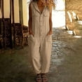 thumbnail image 2 of Guluxicc Womens Hooded Linen Jumpsuit Sleeveless Button Down Utility Pockets Tapered Leg Casual Loose Summer Vacation Overalls, 2 of 7