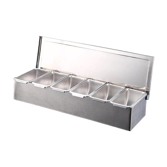 CarpNettore Condiment Jars Eay to Clean Stainless Steel, Condiment Server Organizer, Topping 6 Grids