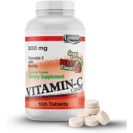 Landau Chewable Vitamin C Candy 300 Mg. Great Tasting Berry Flavor (100 Count)