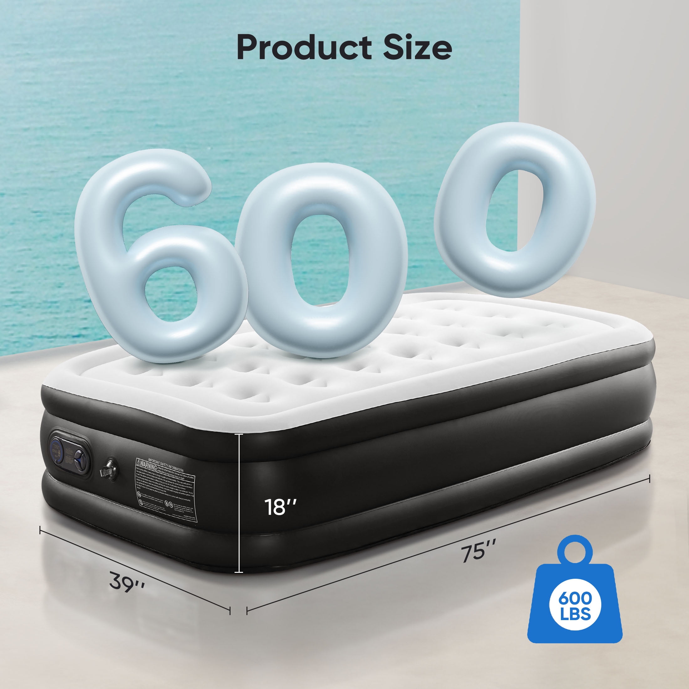 EDX 18'' Twin Airbed  Mattress with Built-in Pump, Inflatable Mattress for Home & Camping