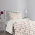 thumbnail image 5 of Ambesonne Cartoon Quilted Bedspread Set 2 Pcs, Night Time Owls Moon Fun, Twin Size, Seafoam Pink and Tan, 5 of 6
