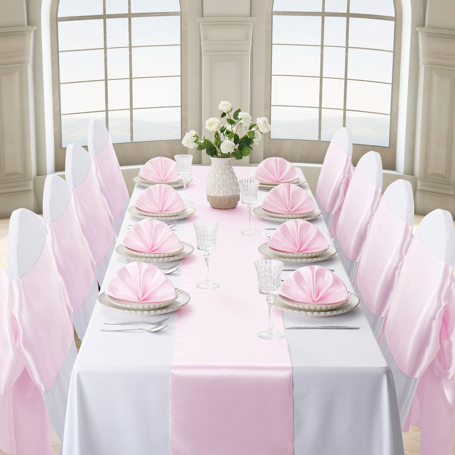 Cterwk 4 Pack Satin Table Runner 12 x 108 Inches Satin Silk Table Runners for Wedding Birthday Parties Banquets