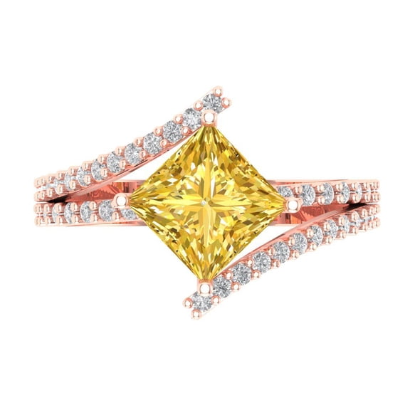 Solitaire with Accents Engagement Ring for Women - 2.3075ct Simulated Yellow Diamond in 14K Rose Gold Promise Ring